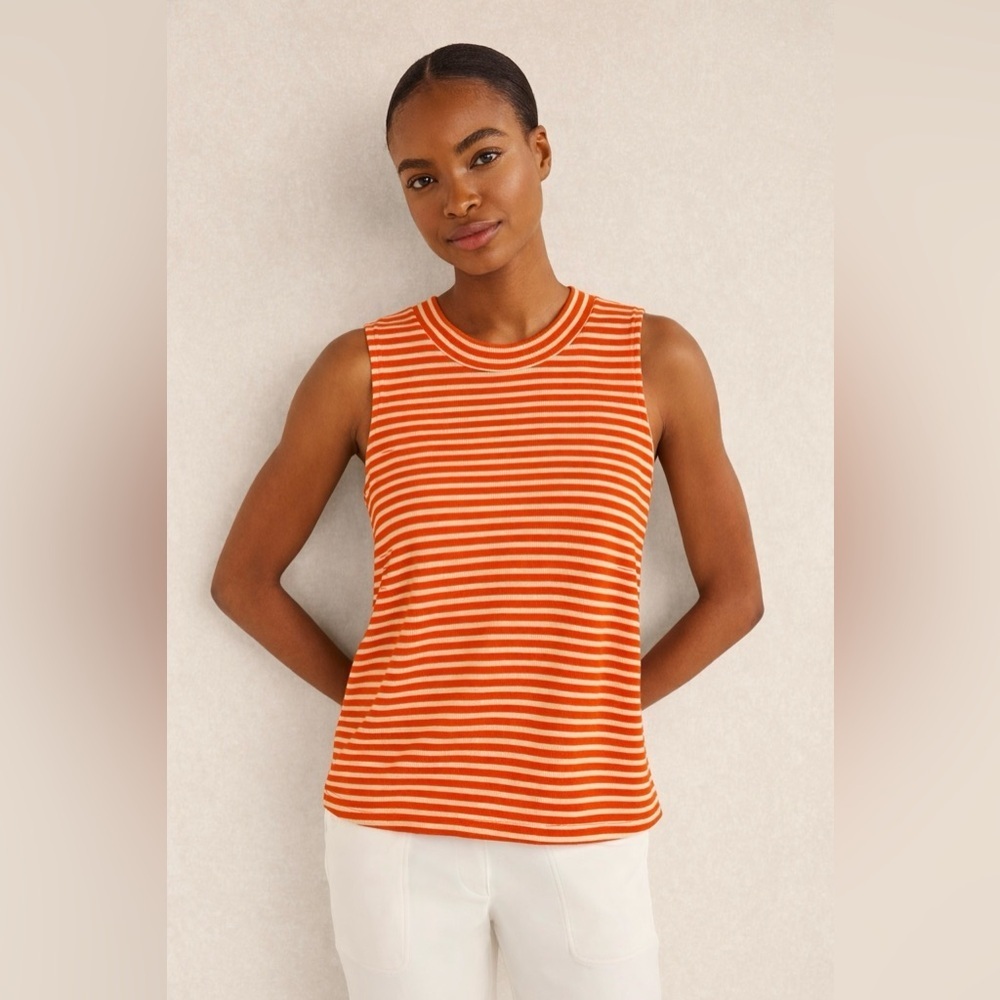 Puella Anthropologie Orange Striped High Neck Tank Top M
